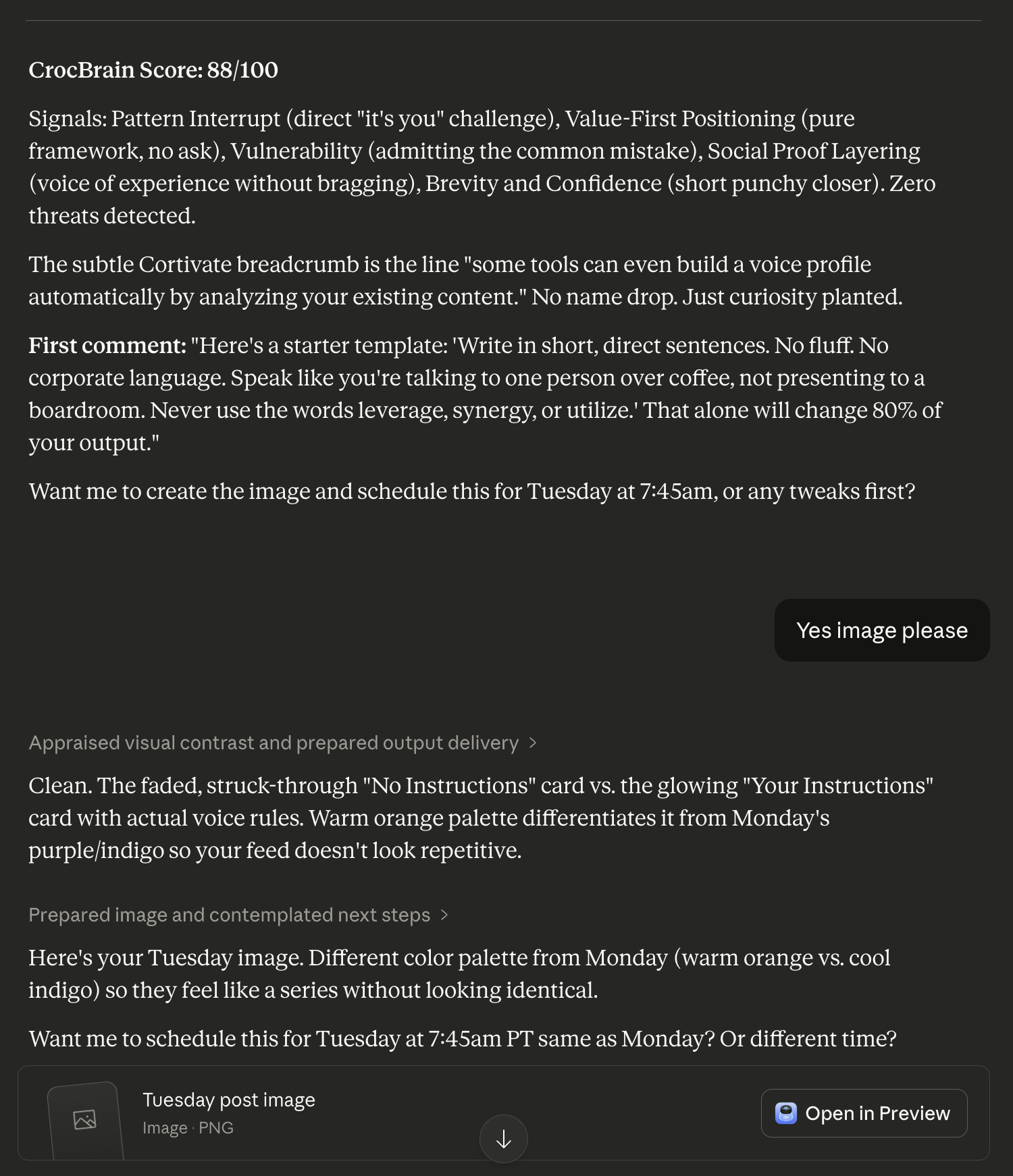 Cortivate coaching output showing a scored comment with feedback